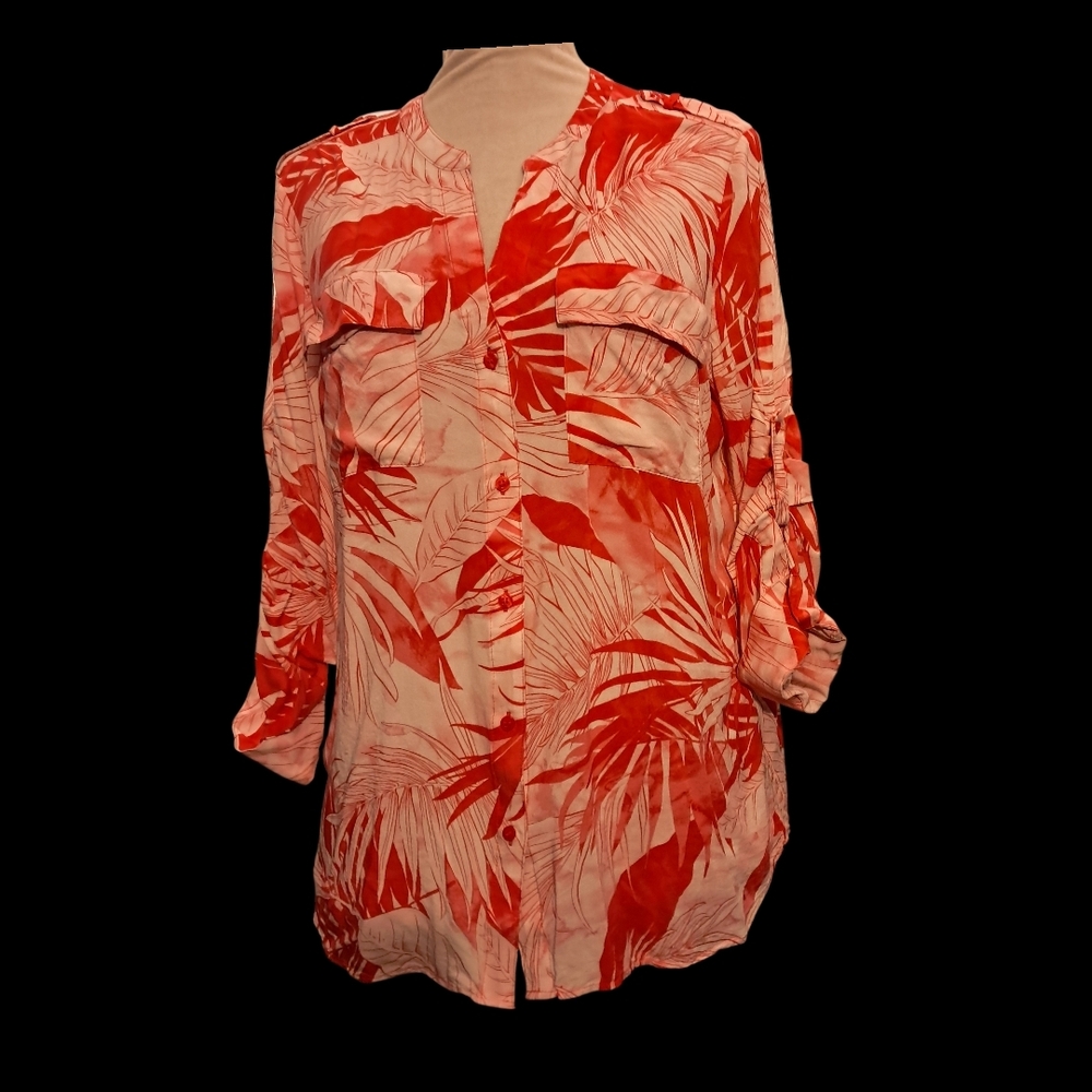 Calvin Klein Coral and Pink Tropical Print Shirt